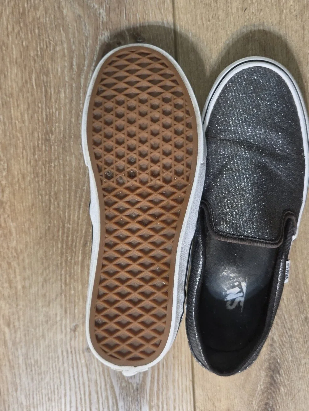 Vans Asher Shimmer Glitter Black Slip-On Women's Size 8